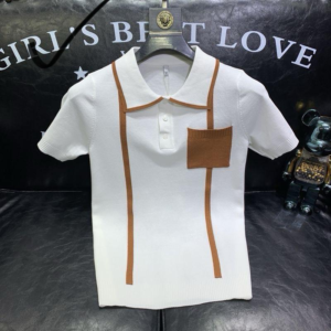 White, Short-Sleeved Knit Polo Shirt.
